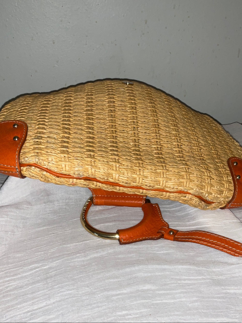 Dolce& Gabbana Vtg.Woven Straw Shoulder Bag with Orange Leather Trim - Picture 10 of 12